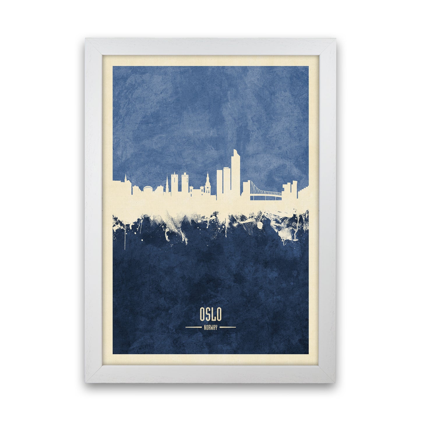 Oslo Norway Skyline Portrait Navy Art Print by Michael Tompsett White Grain