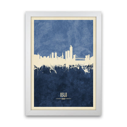 Oslo Norway Skyline Portrait Navy Art Print by Michael Tompsett White Grain