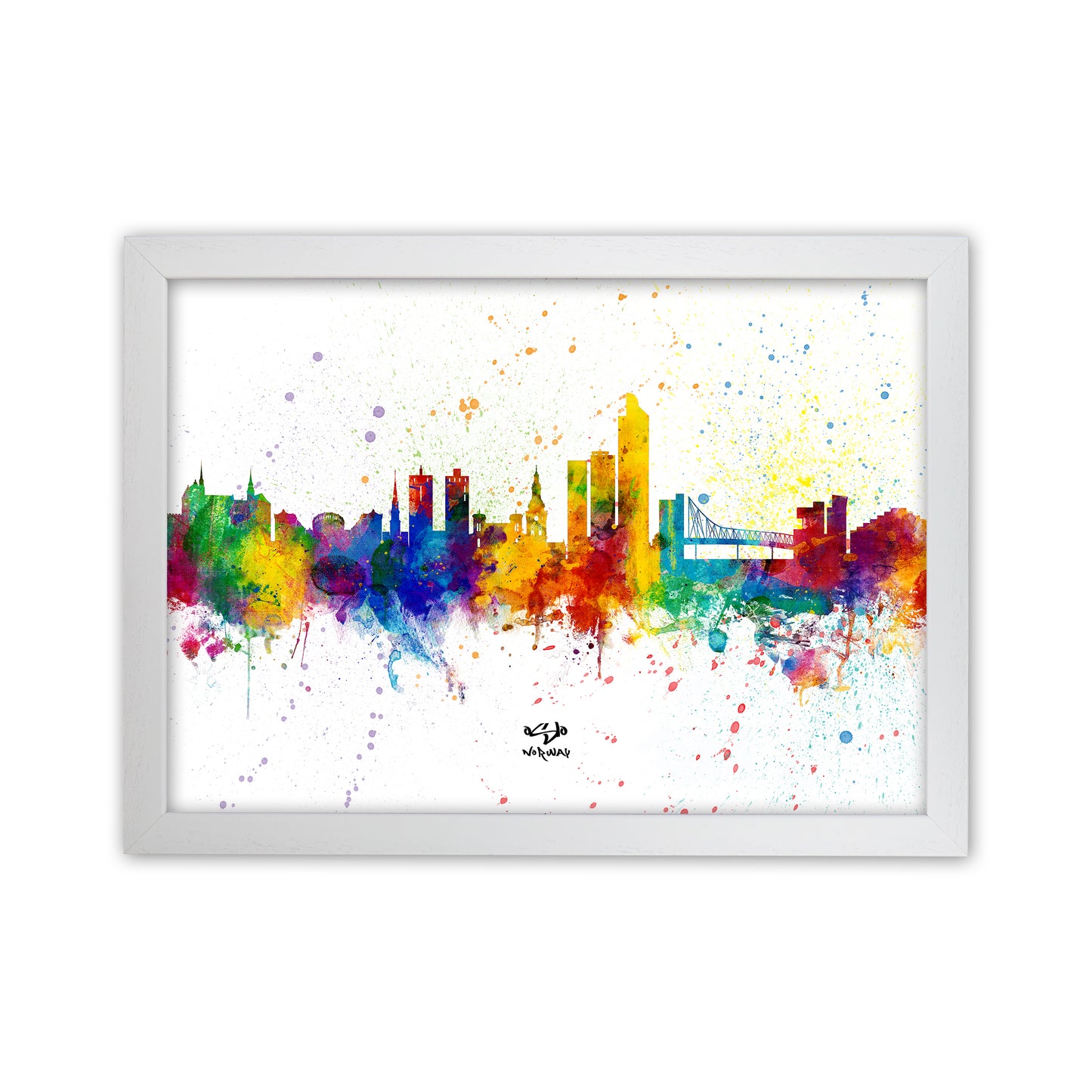 Oslo Norway Skyline Splash Art Print by Michael Tompsett White Grain
