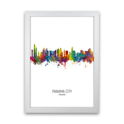 Panama City Panama Skyline Portrait Art Print by Michael Tompsett White Grain