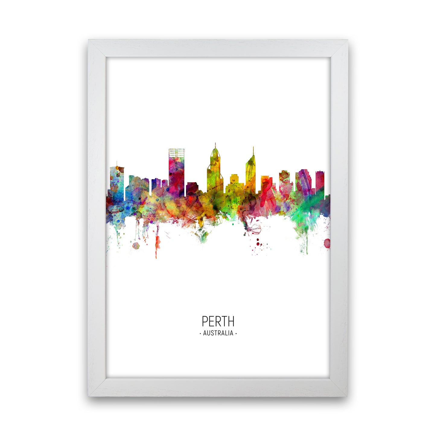 Perth Australia Skyline Portrait Art Print by Michael Tompsett White Grain