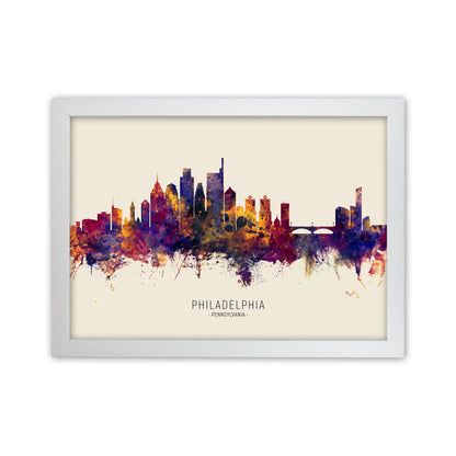 Philadelphia Pennsylvania Skyline Autumn City Name Art Print by Michael Tompsett White Grain