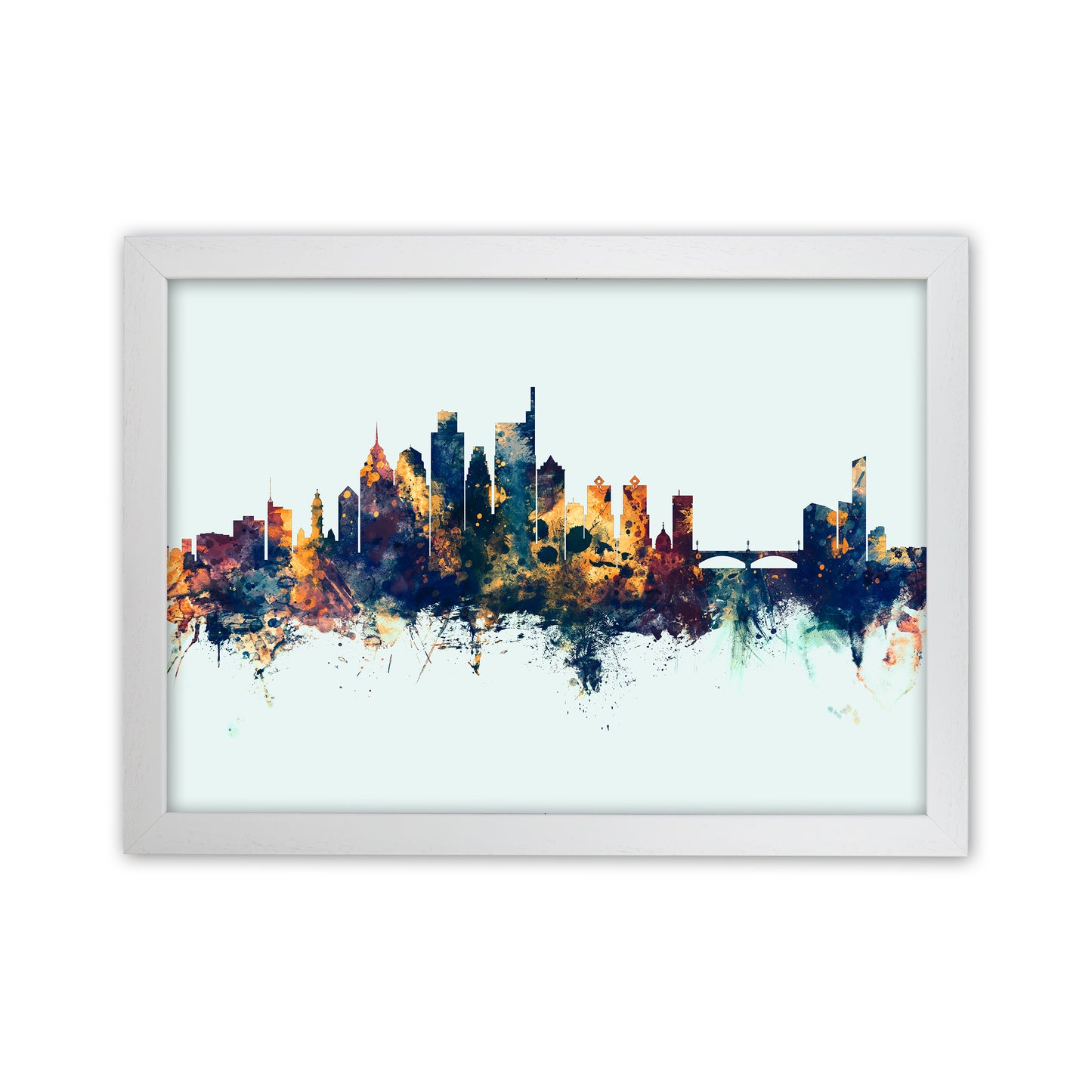 Philadelphia Pennsylvania Skyline Blue Orange Art Print by Michael Tompsett White Grain