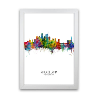 Philadelphia Pennsylvania Skyline Portrait Art Print by Michael Tompsett White Grain