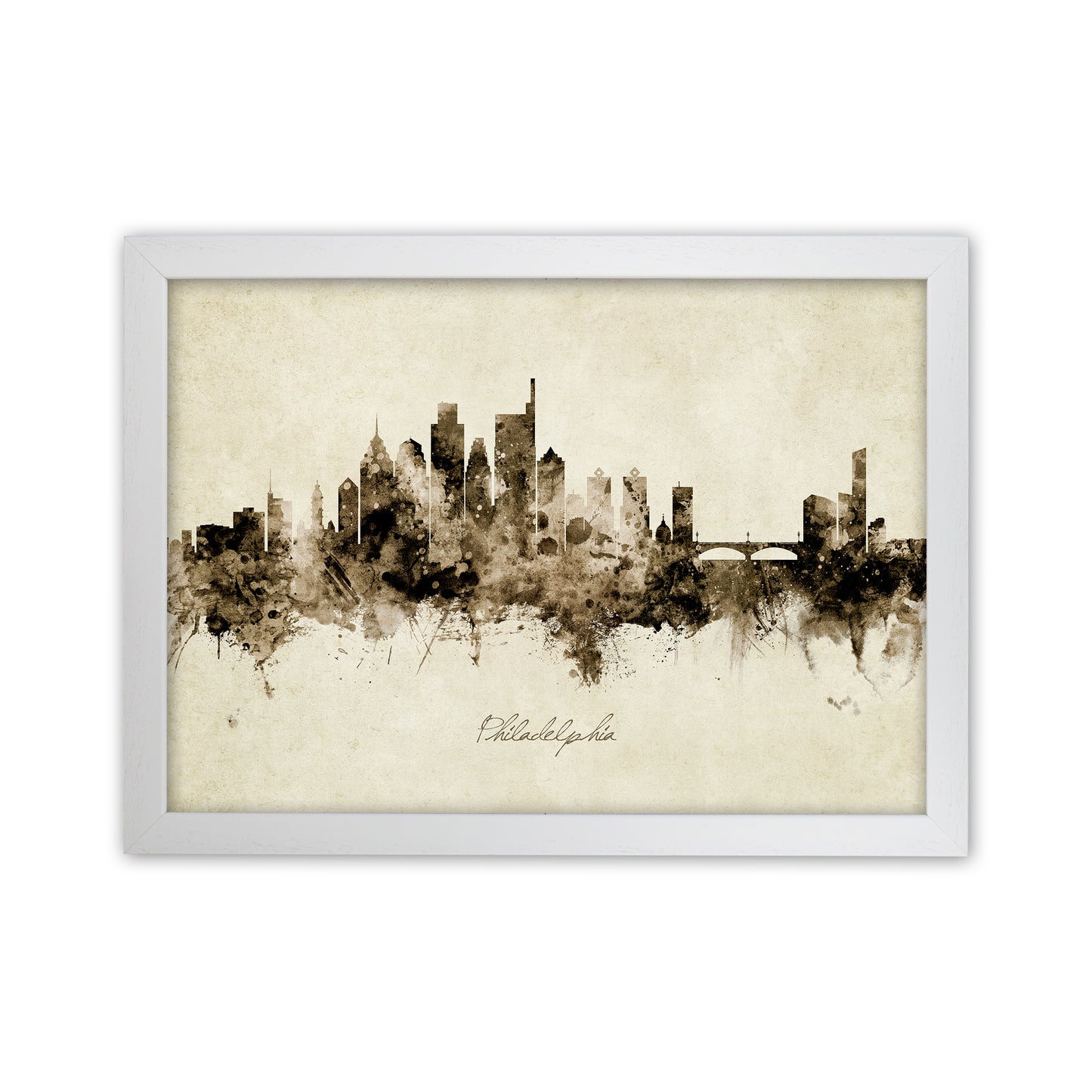 Philadelphia Pennsylvania Skyline Vintage Art Print by Michael Tompsett White Grain