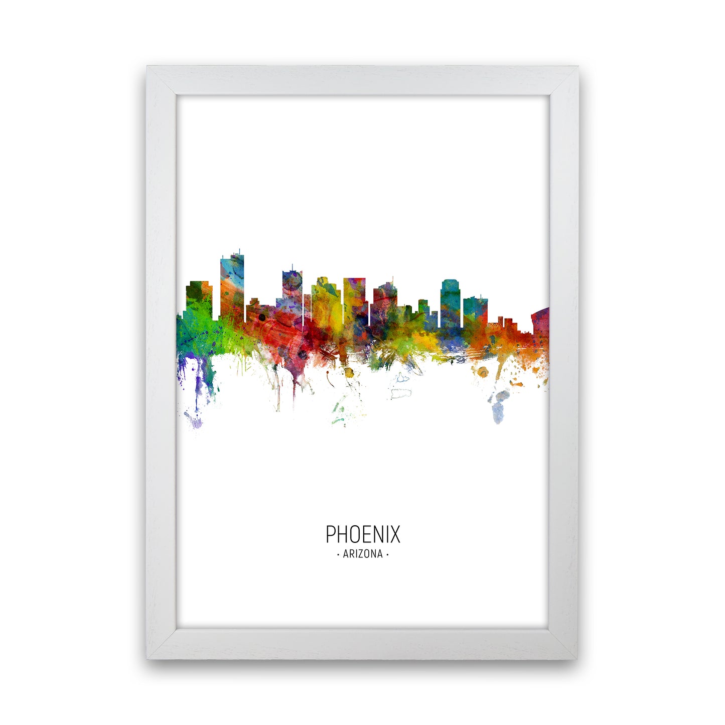 Phoenix Arizona Skyline Portrait Art Print by Michael Tompsett White Grain