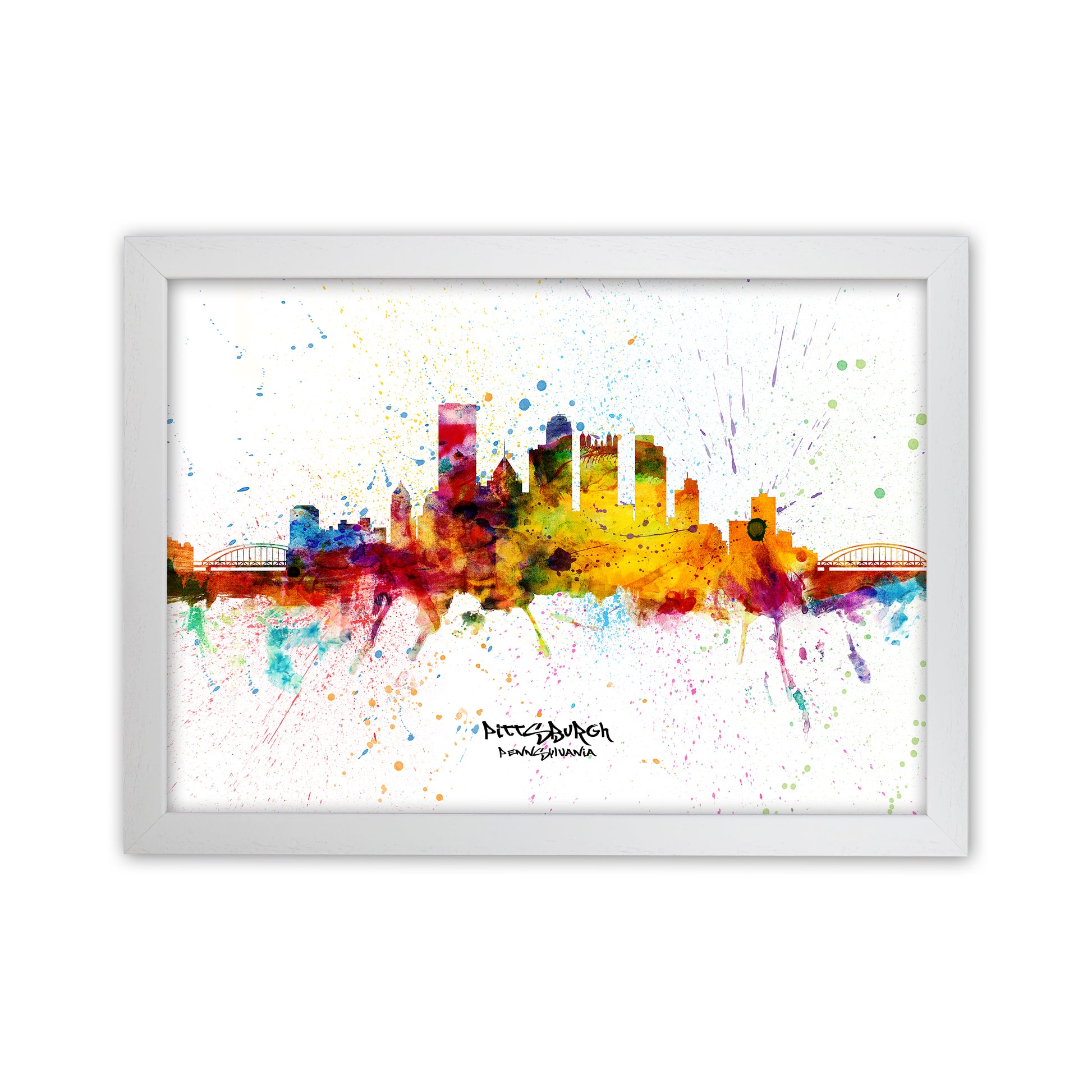 Pittsburgh Pennsylvania Skyline Splash Art Print by Michael Tompsett White Grain