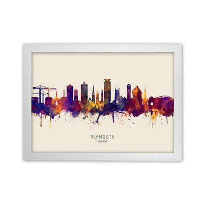 Plymouth England Skyline Autumn City Name Art Print by Michael Tompsett White Grain