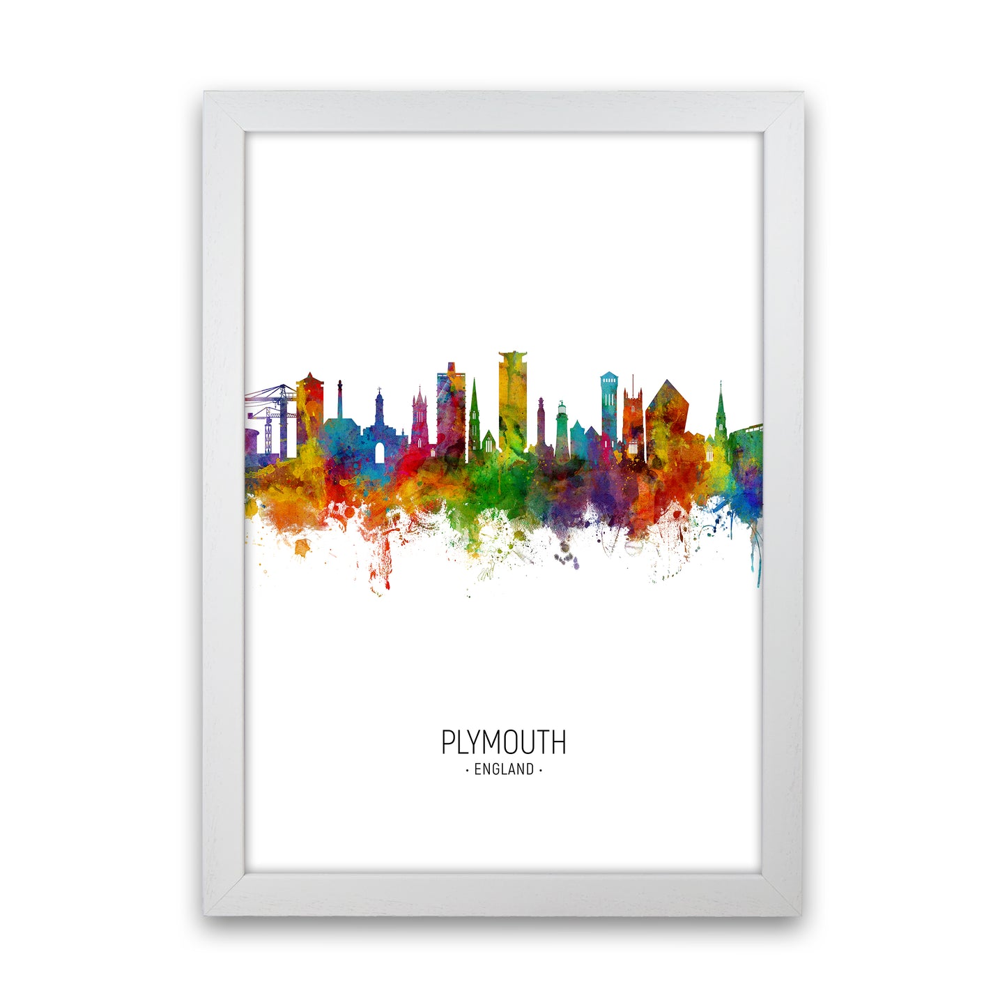 Plymouth England Skyline Portrait Art Print by Michael Tompsett White Grain