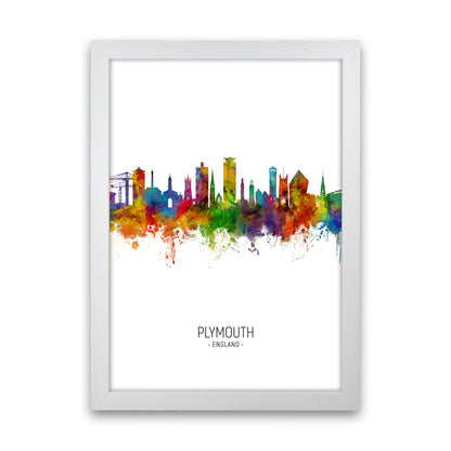Plymouth England Skyline Portrait Art Print by Michael Tompsett White Grain