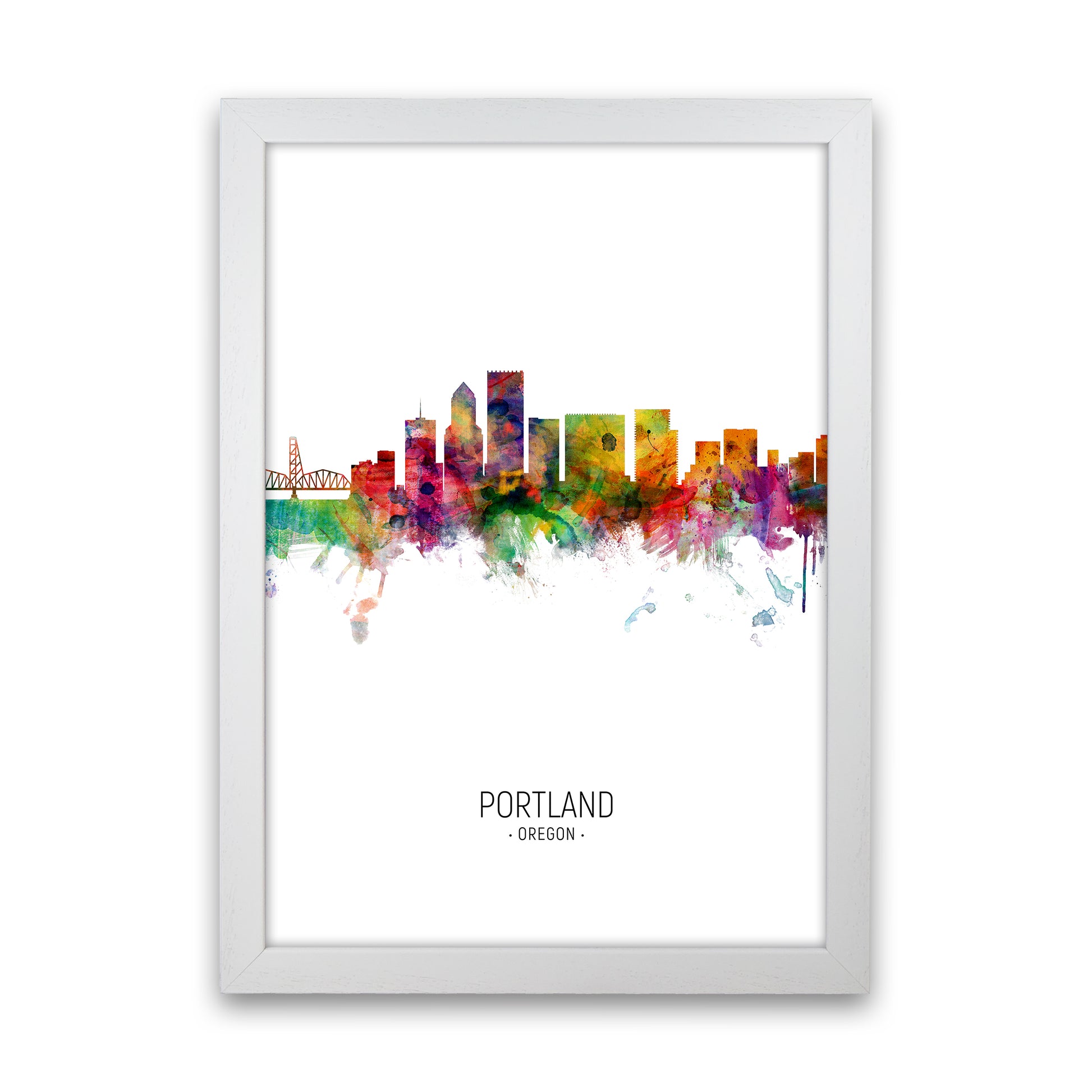 Portland Oregon Skyline Portrait Art Print by Michael Tompsett White Grain