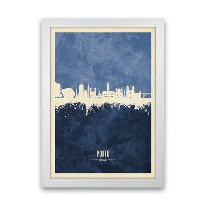 Porto Portugal Skyline Portrait Navy Art Print by Michael Tompsett White Grain