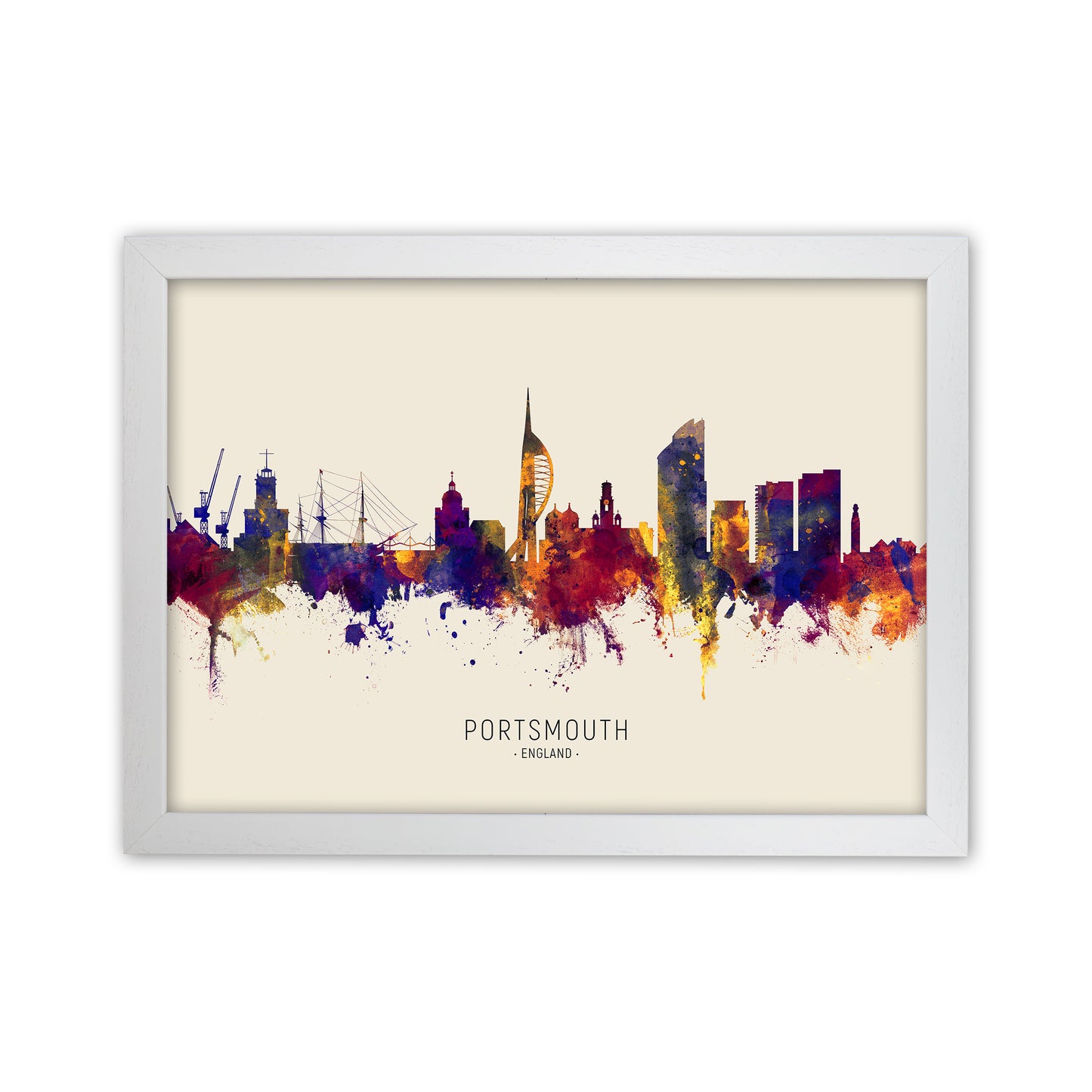 Portsmouth England Skyline Autumn City Name Art Print by Michael Tompsett White Grain