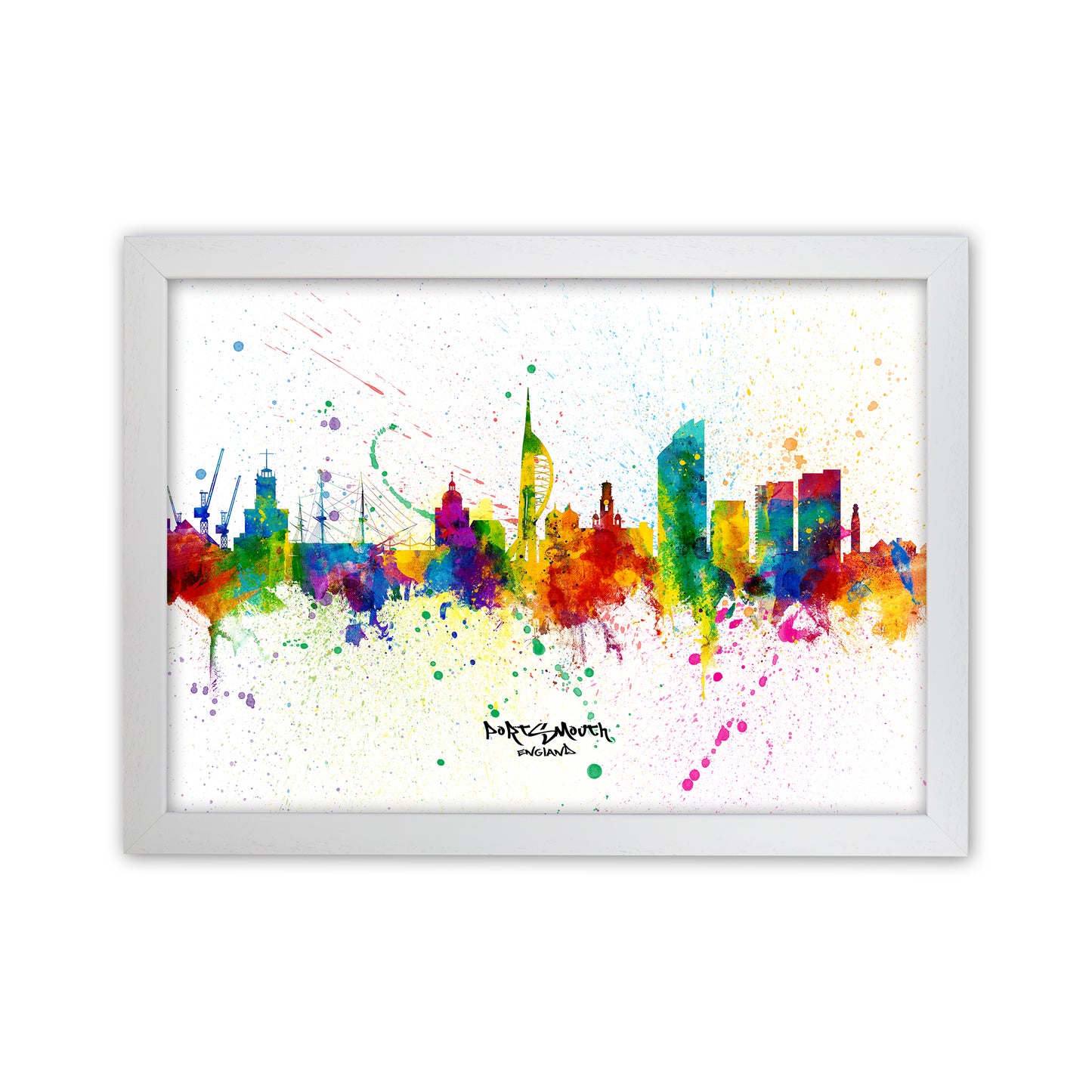 Portsmouth England Skyline Splash Art Print by Michael Tompsett White Grain