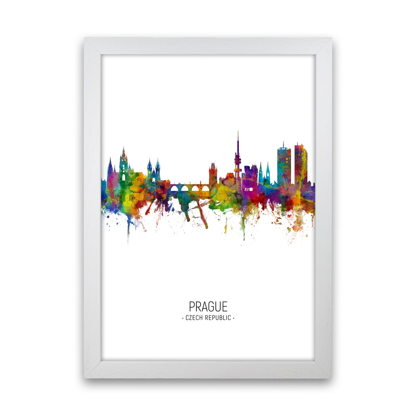 Prague Czech Republic Skyline Portrait Art Print by Michael Tompsett White Grain