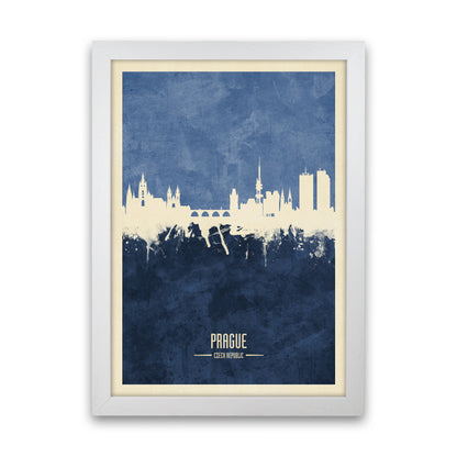 Prague Czech Republic Skyline Portrait Navy Art Print by Michael Tompsett White Grain