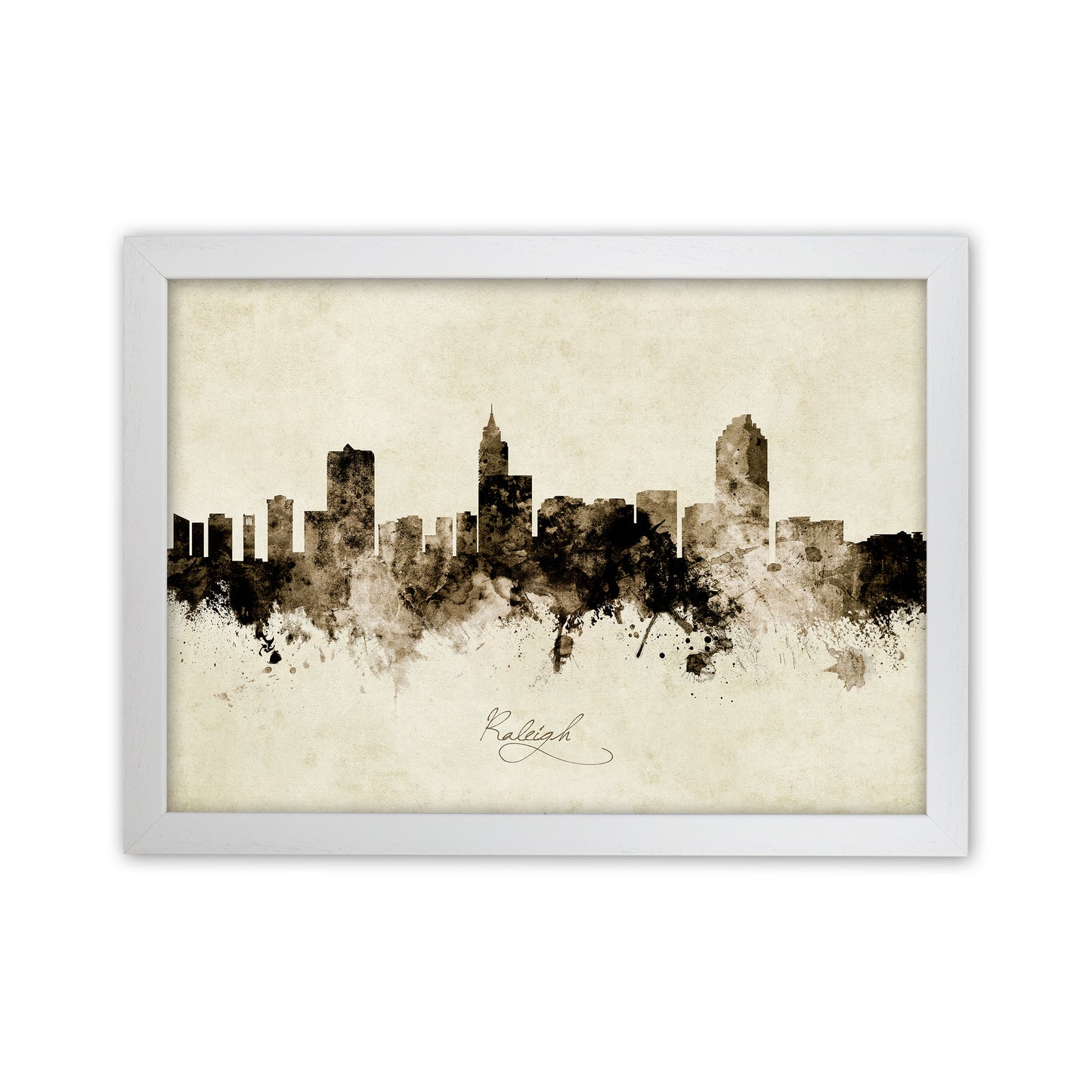 Raleigh North Carolina Skyline Vintage Art Print by Michael Tompsett White Grain