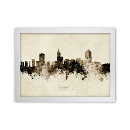 Raleigh North Carolina Skyline Vintage Art Print by Michael Tompsett White Grain