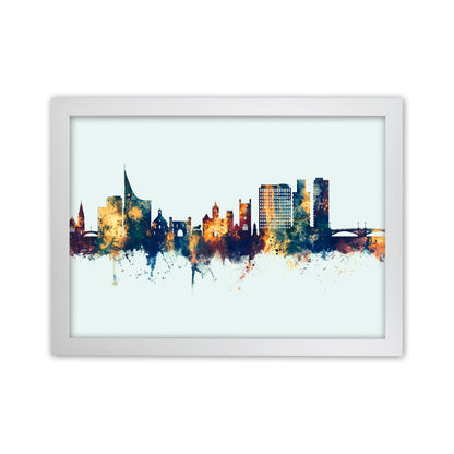 Reading England Skyline Blue Orange Art Print by Michael Tompsett White Grain