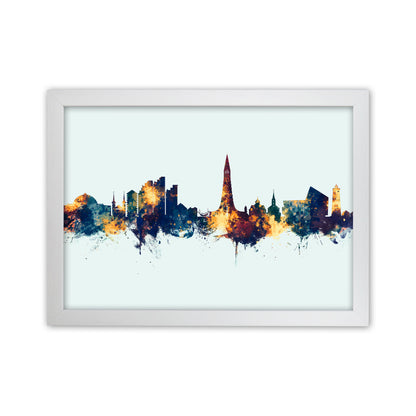Reykjavik Iceland Skyline Blue Orange Art Print by Michael Tompsett White Grain