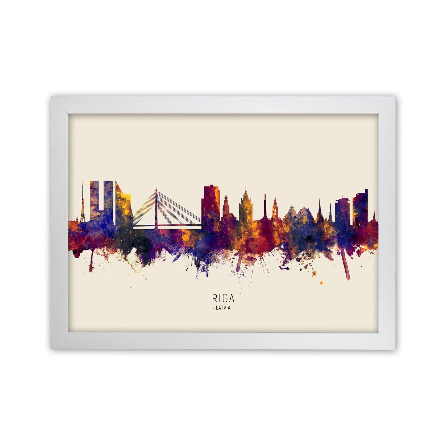 Riga Latvia Skyline Autumn City Name Art Print by Michael Tompsett White Grain