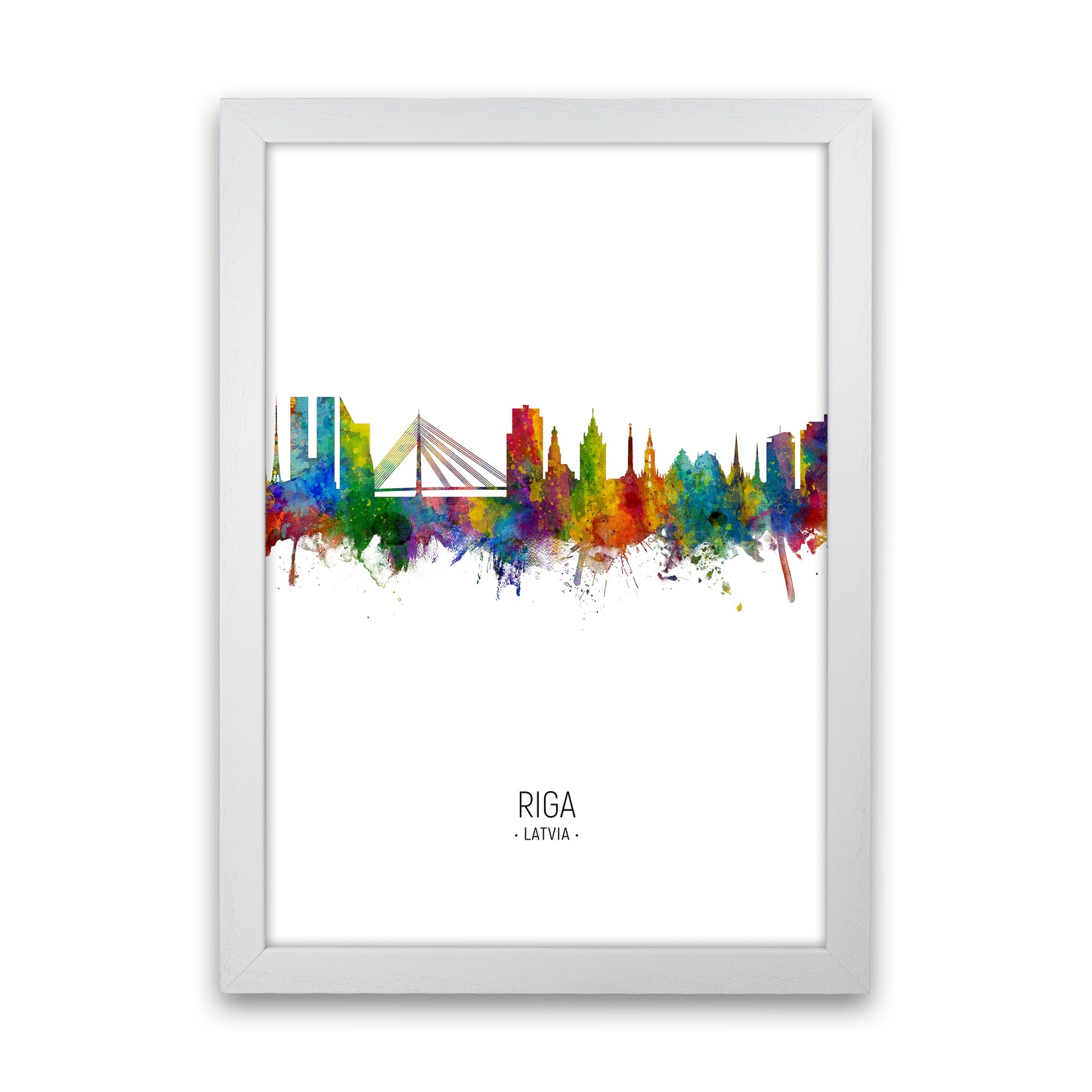 Riga Latvia Skyline Portrait Art Print by Michael Tompsett White Grain
