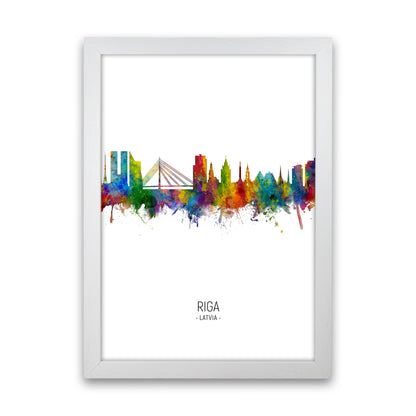 Riga Latvia Skyline Portrait Art Print by Michael Tompsett White Grain