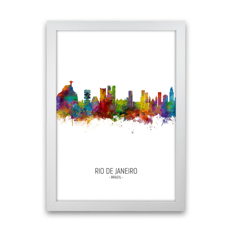 Rio De Janeiro Brazil Skyline Portrait Art Print by Michael Tompsett White Grain