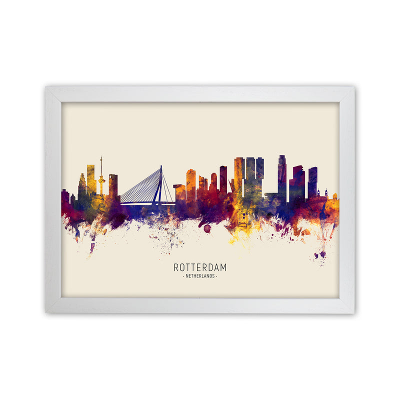 Rotterdam Netherlands Skyline Autumn City Name Art Print by Michael Tompsett White Grain
