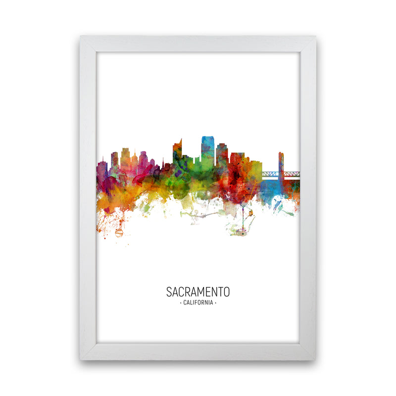 Sacramento California Skyline Portrait Art Print by Michael Tompsett White Grain