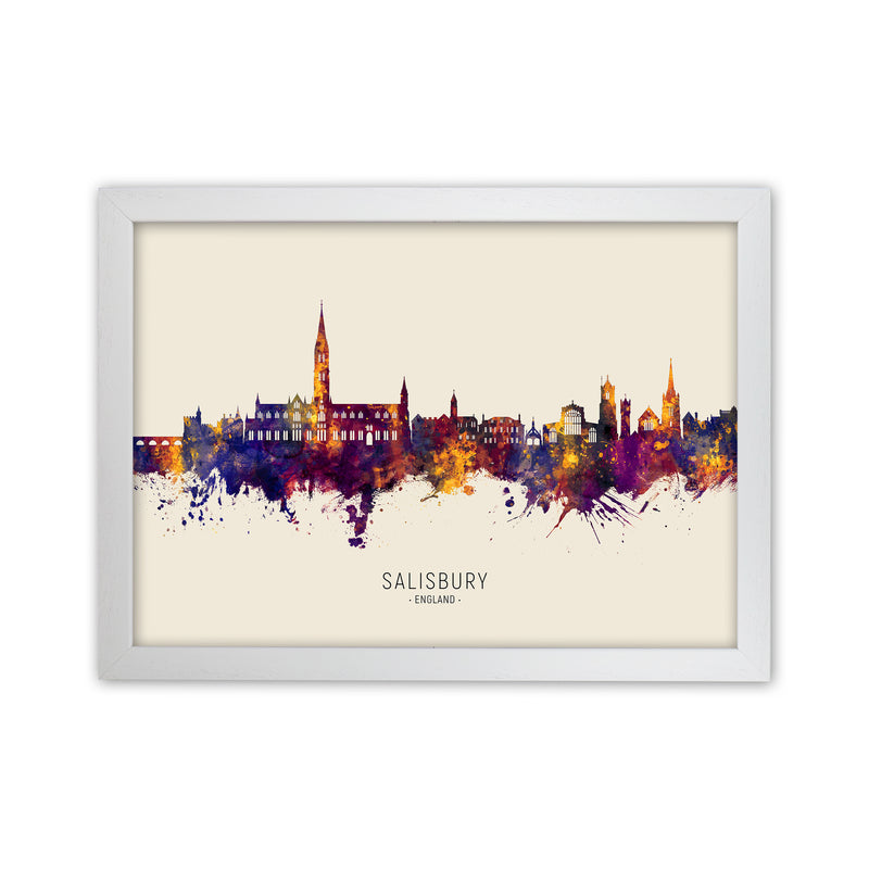 Salisbury England Skyline Autumn City Name Art Print by Michael Tompsett White Grain
