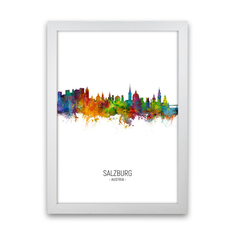 Salzburg Austria Skyline Portrait Art Print by Michael Tompsett White Grain