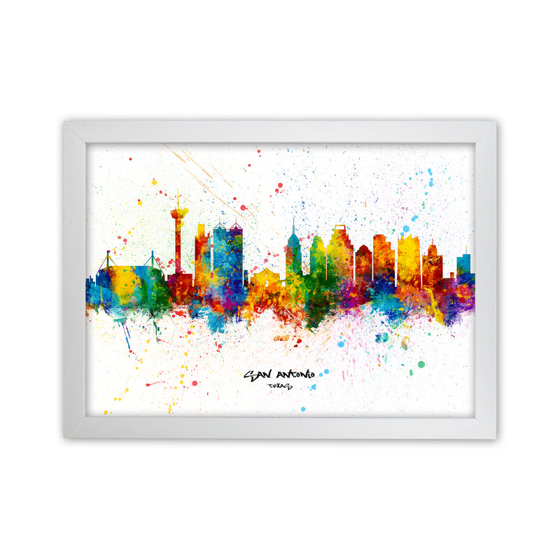 San Antonio Texas Skyline Splash Art Print by Michael Tompsett White Grain