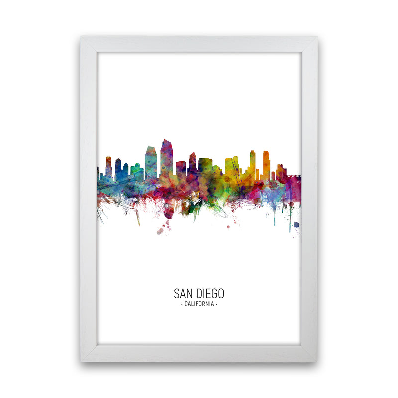 San Diego California Skyline Portrait Art Print by Michael Tompsett White Grain