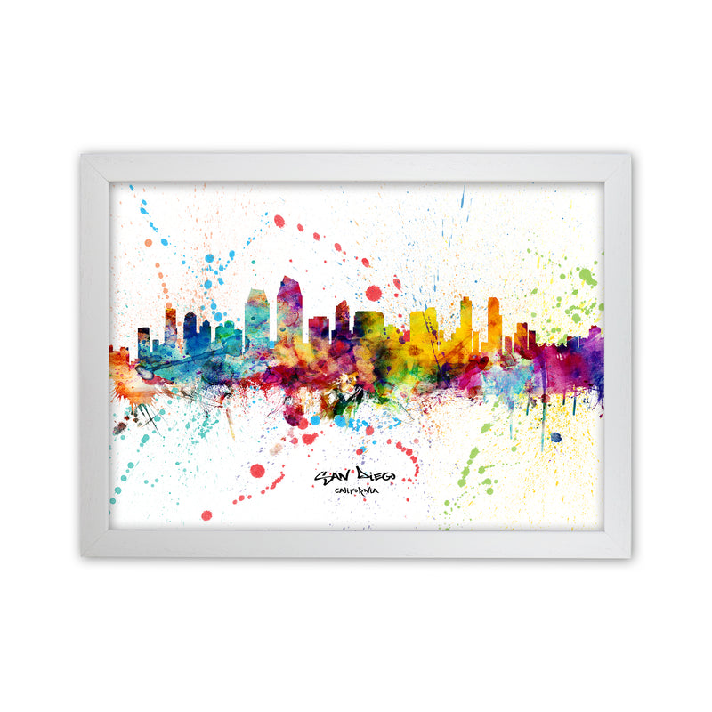 San Diego California Skyline Splash Art Print by Michael Tompsett White Grain