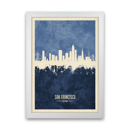 San Francisco California Skyline Portrait Navy Art Print by Michael Tompsett White Grain
