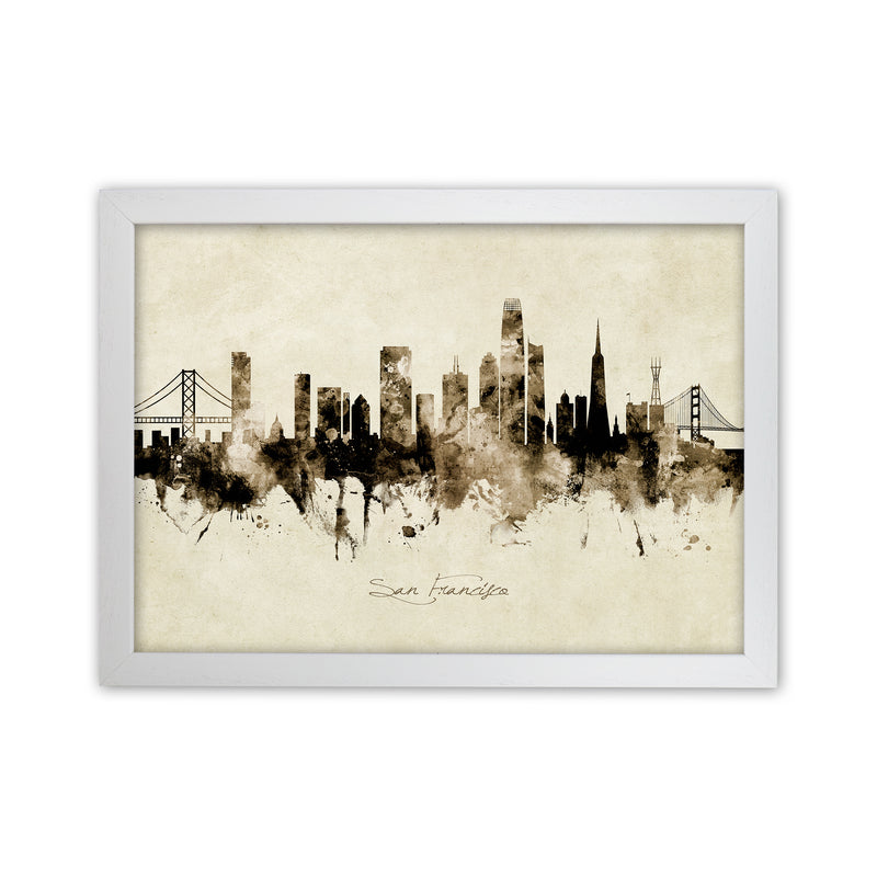 San Francisco California Skyline Vintage Art Print by Michael Tompsett White Grain