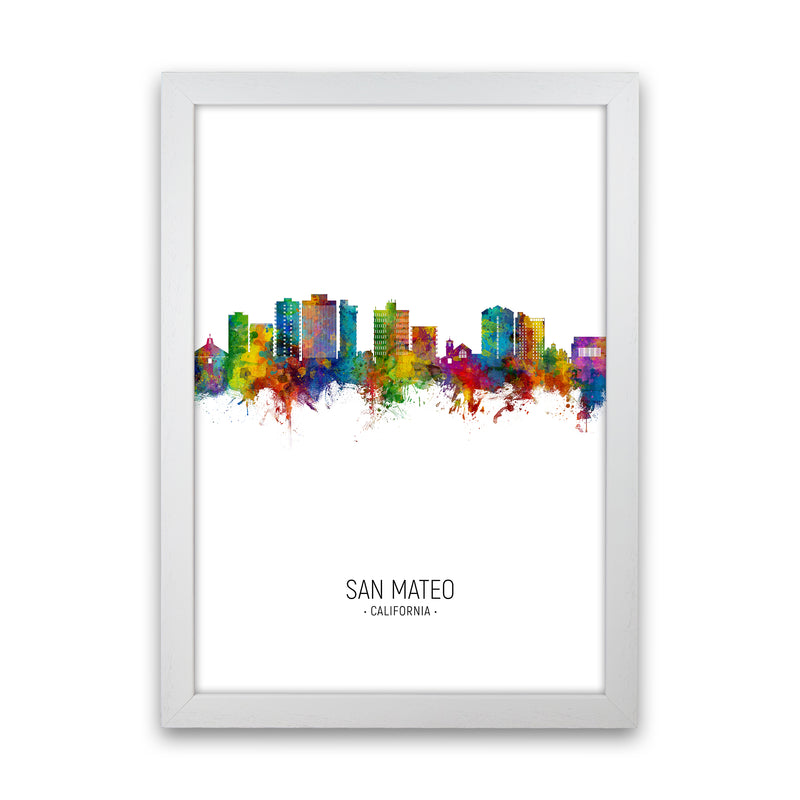 San Mateo California Skyline Portrait Art Print by Michael Tompsett White Grain