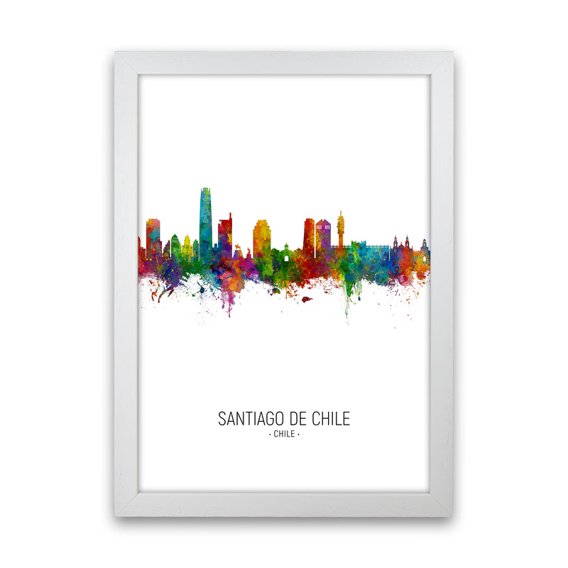 Santiago De Chile Chile Skyline Portrait Art Print by Michael Tompsett White Grain