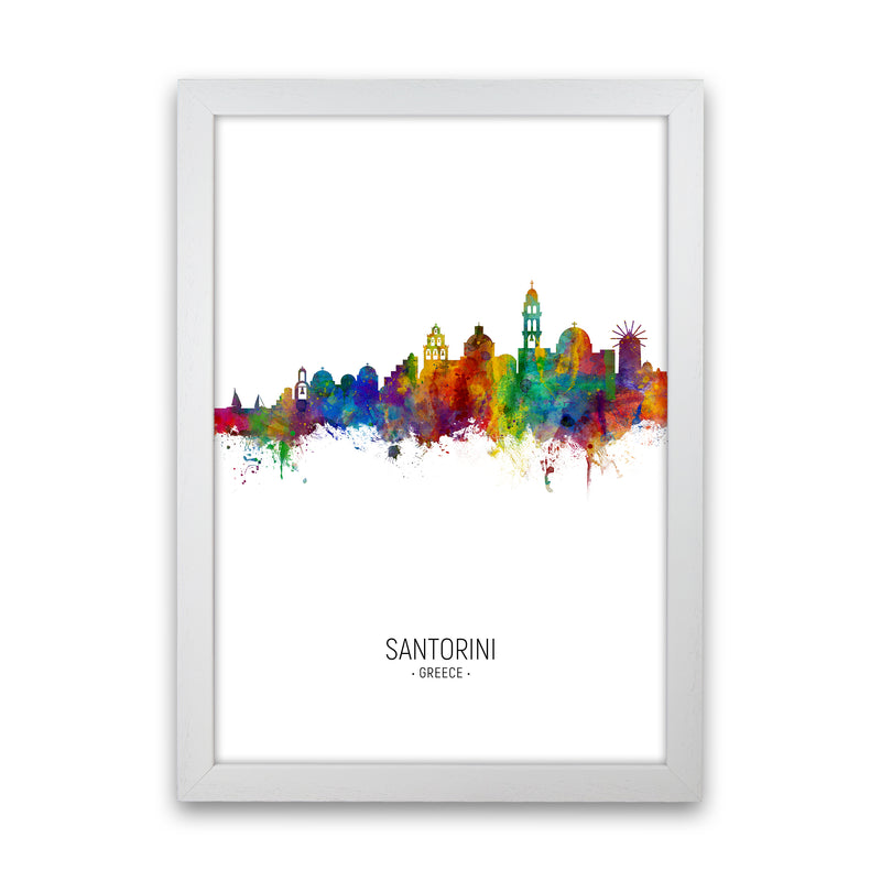 Santorini Greece Skyline Portrait Art Print by Michael Tompsett White Grain