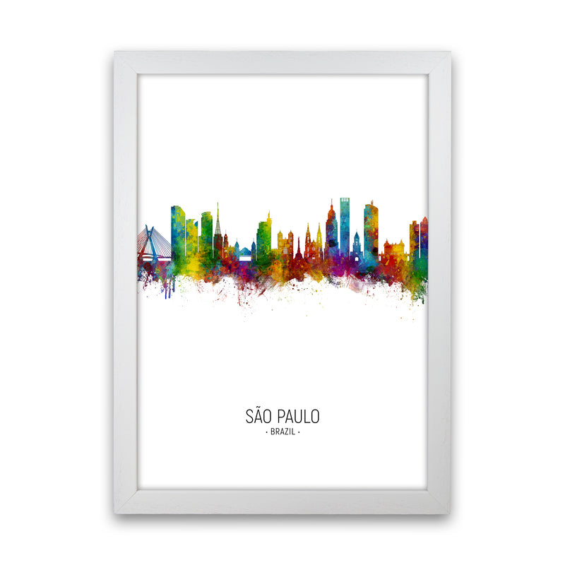 Sao Paulo Brazil Skyline Portrait Art Print by Michael Tompsett White Grain