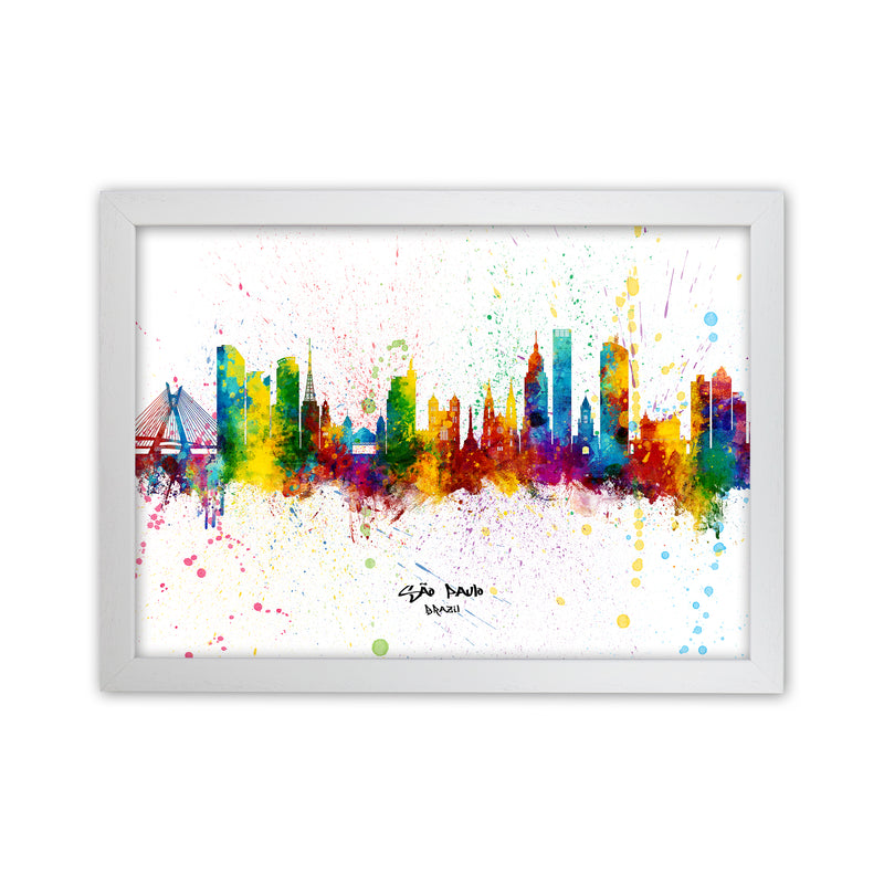 Sao Paulo Brazil Skyline Splash Art Print by Michael Tompsett White Grain