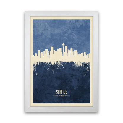 Seattle Washington Skyline Portrait Navy Art Print by Michael Tompsett White Grain