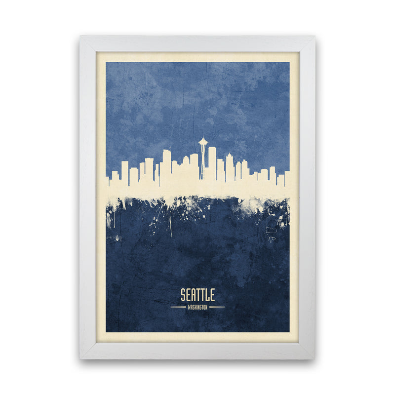 Seattle Washington Skyline Portrait Navy Art Print by Michael Tompsett White Grain