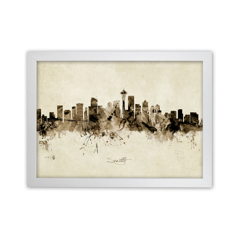 Seattle Washington Skyline Vintage Art Print by Michael Tompsett White Grain