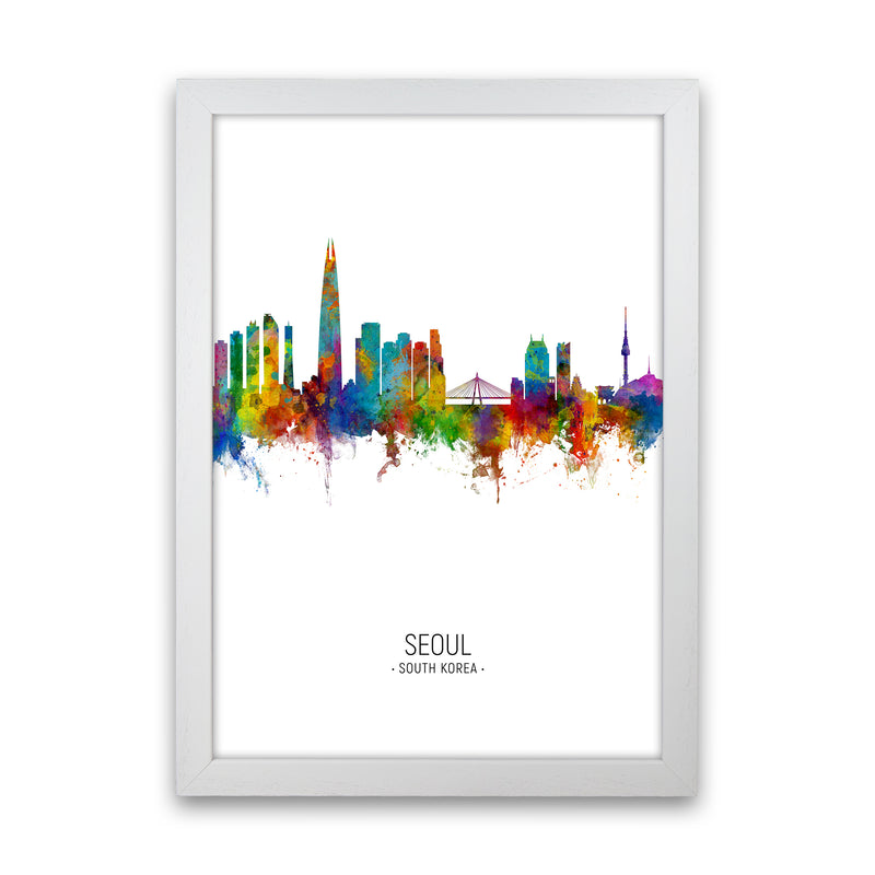 Seoul South Korea Skyline Portrait Art Print by Michael Tompsett White Grain