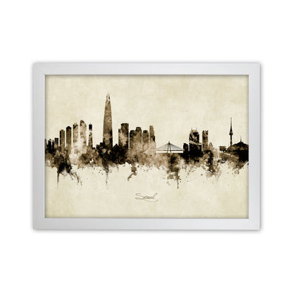 Seoul South Korea Skyline Vintage Art Print by Michael Tompsett White Grain