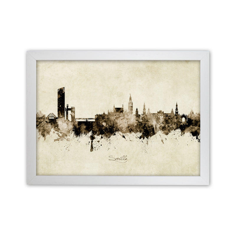 Sevilla Spain Skyline Vintage Art Print by Michael Tompsett White Grain