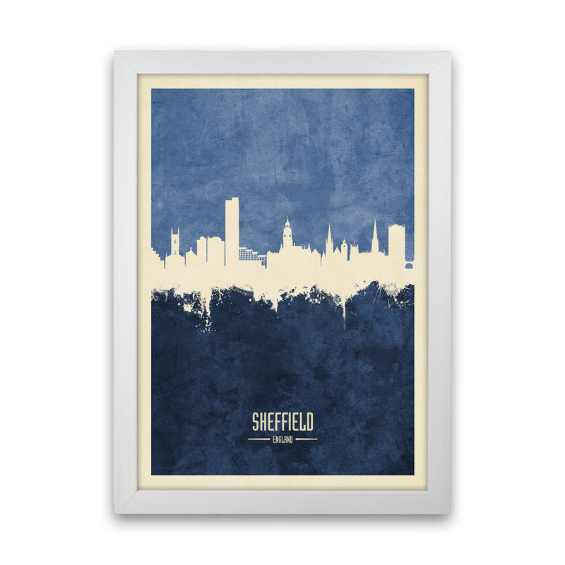 Sheffield England Skyline Portrait Navy Art Print by Michael Tompsett White Grain