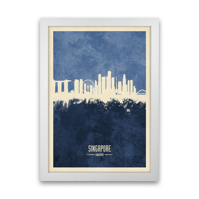 Singapore Singapore Skyline Portrait Navy Art Print by Michael Tompsett White Grain